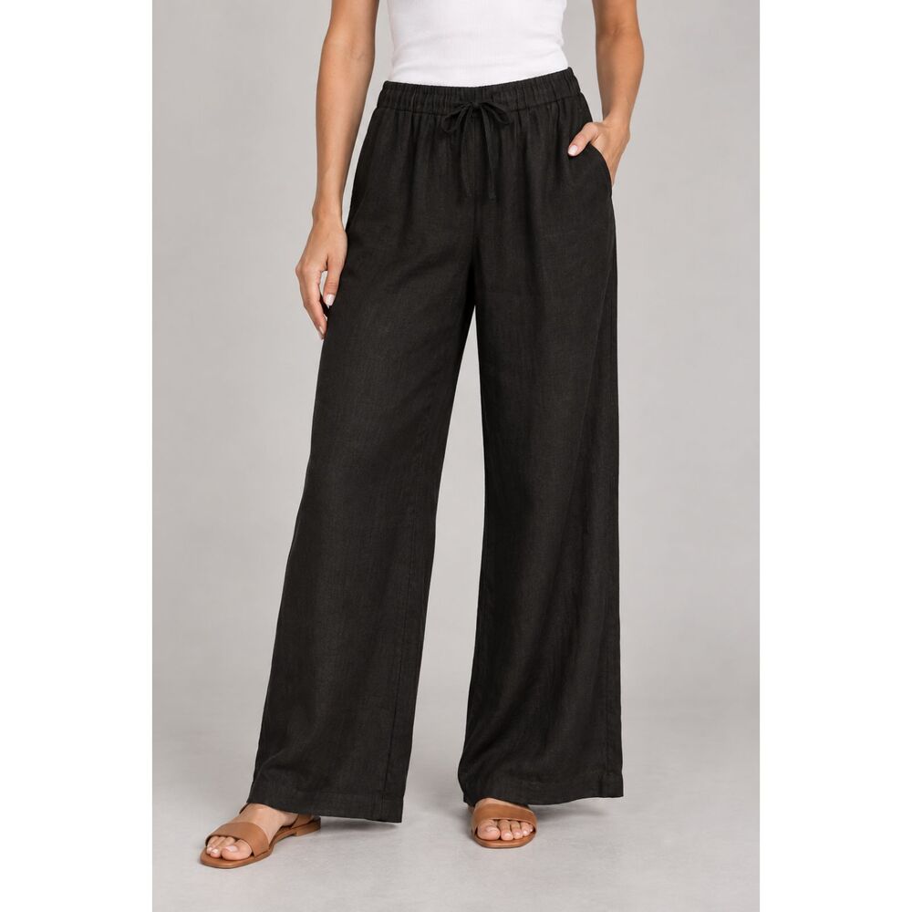 Halogen Women’s XL Black Linen Blend Wide Leg Pants Pull On Drawstring NWT